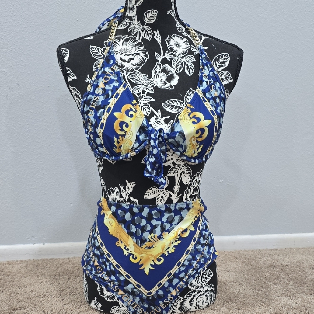 Blue and Gold Halter Bikini Set